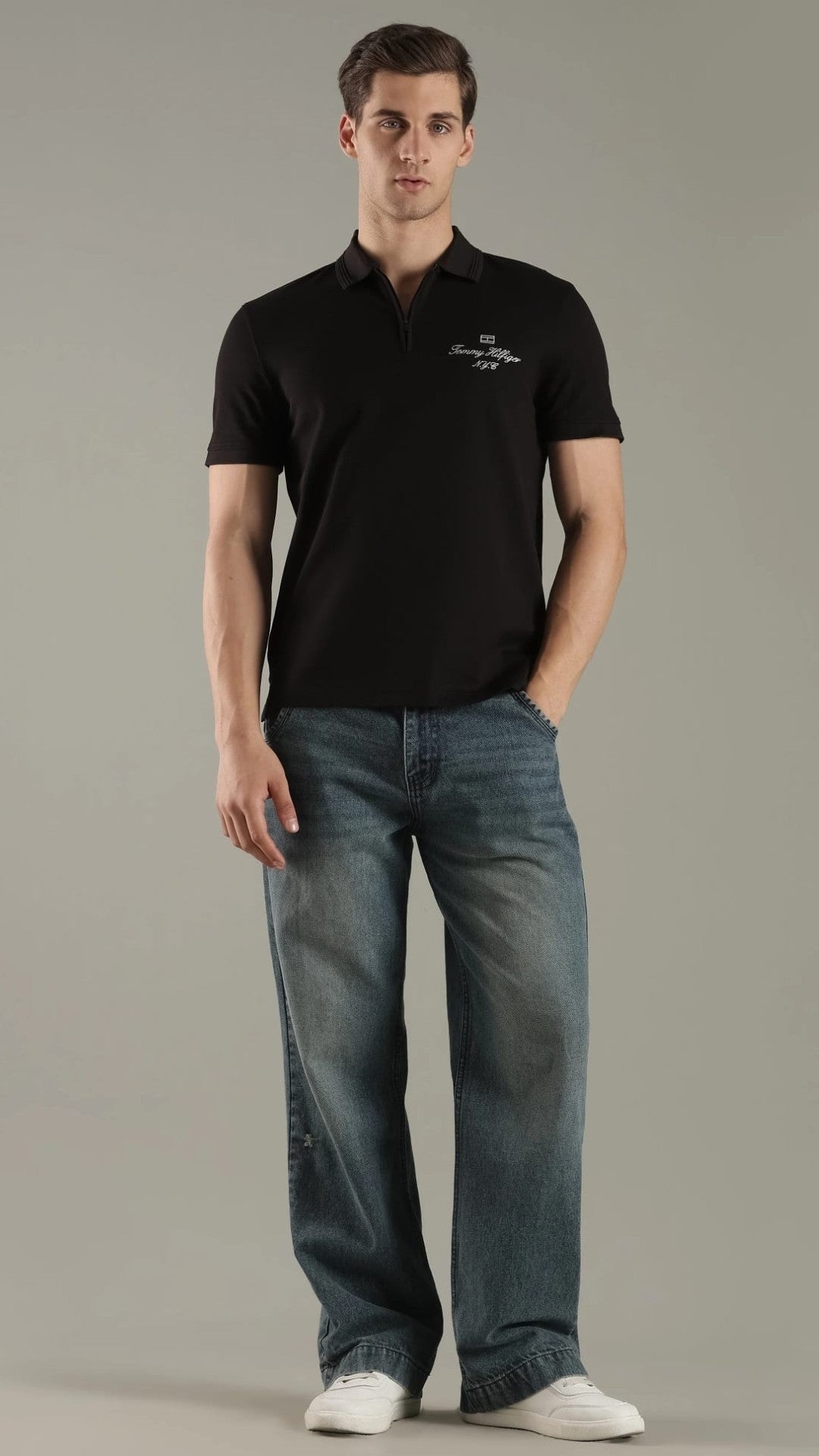 T-Black Crest Zip Polo