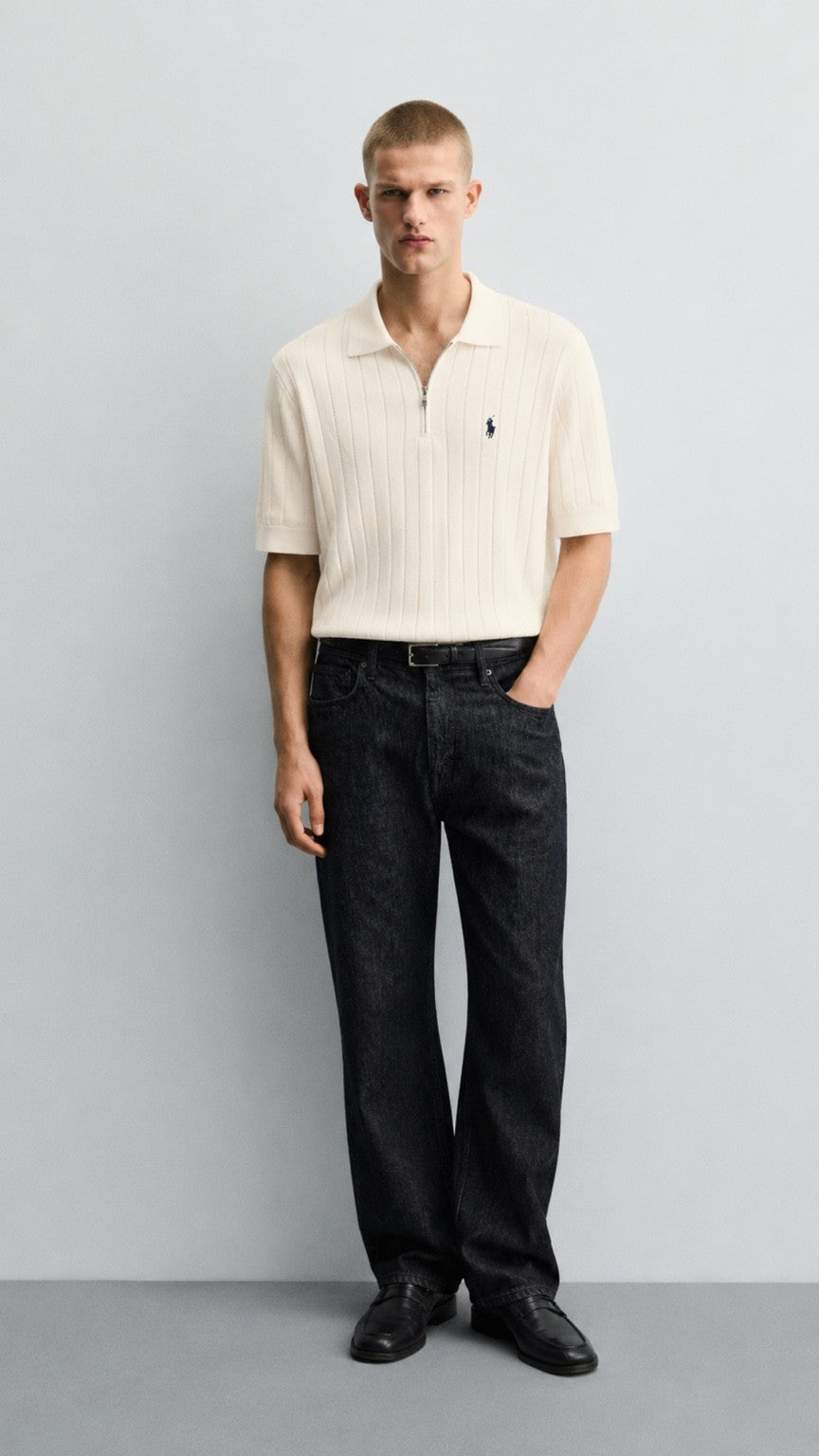 RL-Imported Drop Knidle Knit Polo Off White