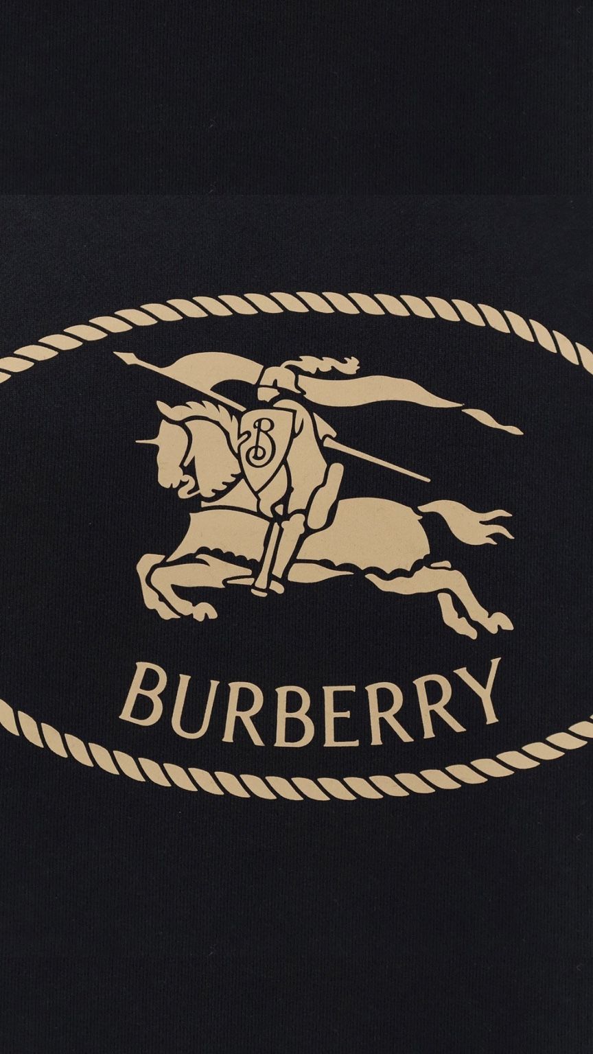 Burberry logo with horse and rider emblem on a dark background