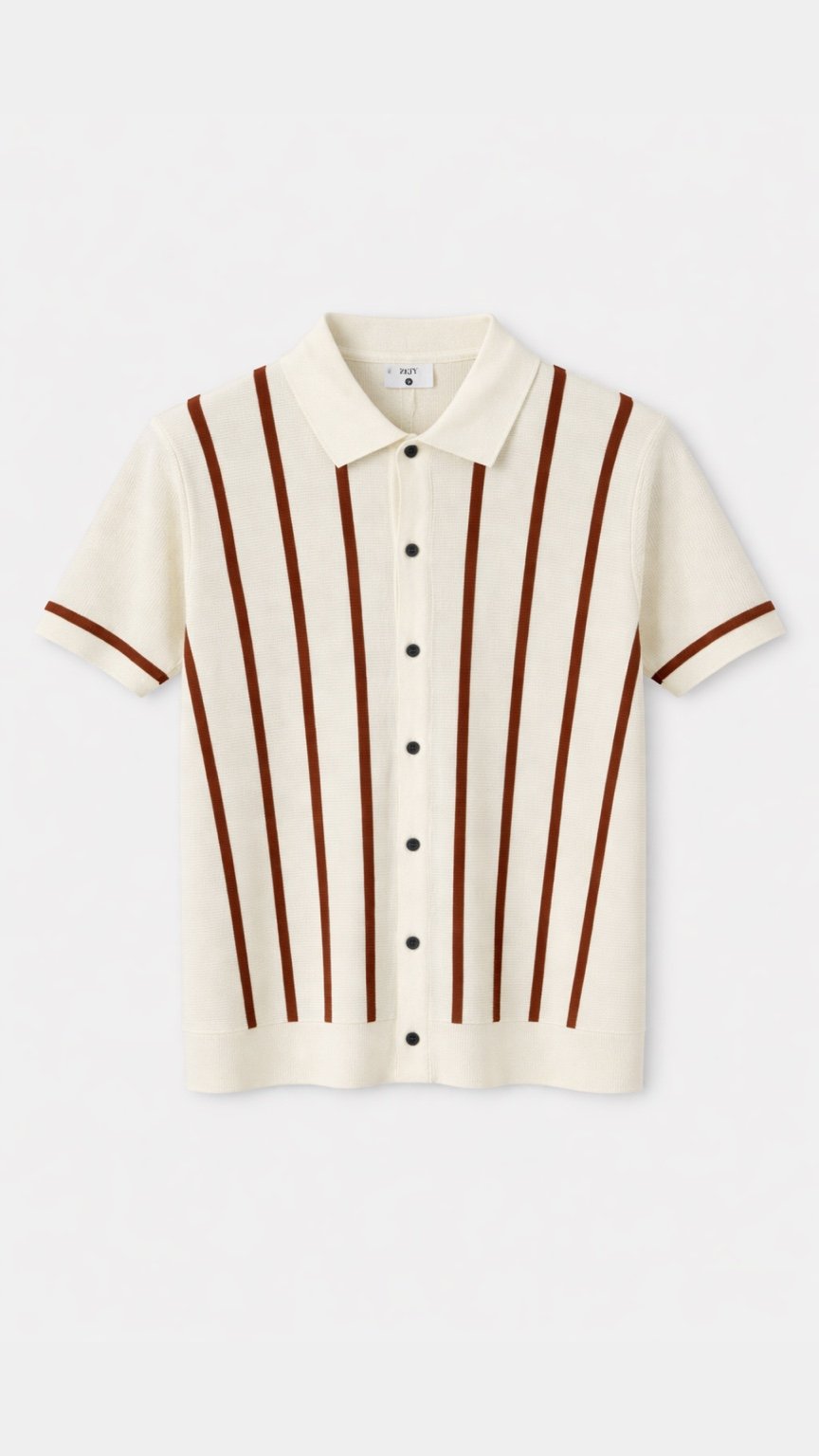 Knitted Ember Stripe Polo Off White
