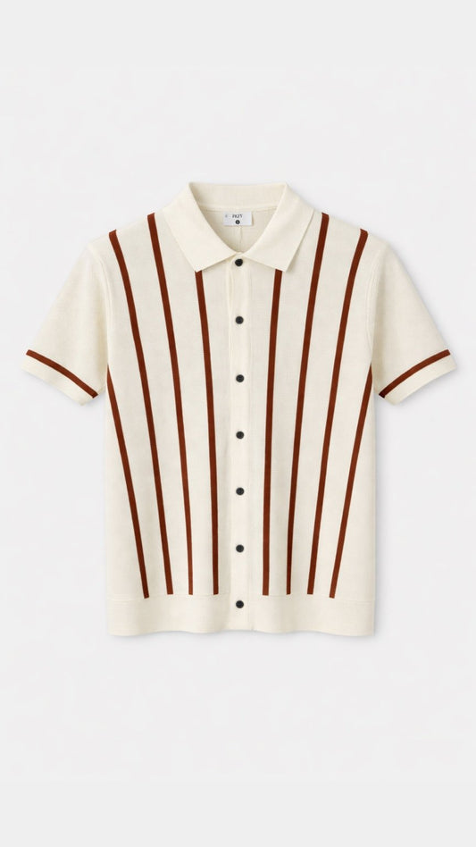 Knitted Ember Stripe Polo Off White
