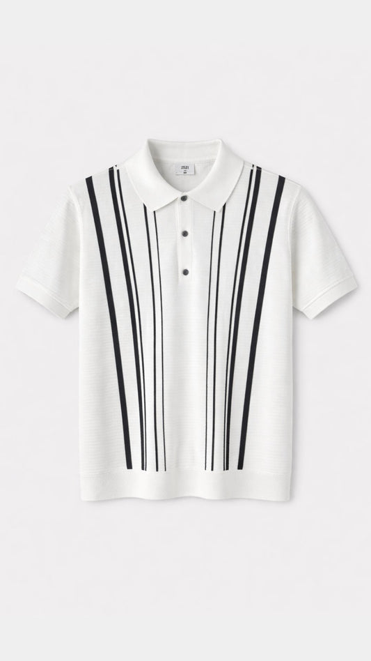 Premium Knitted Midnight Line Polo White