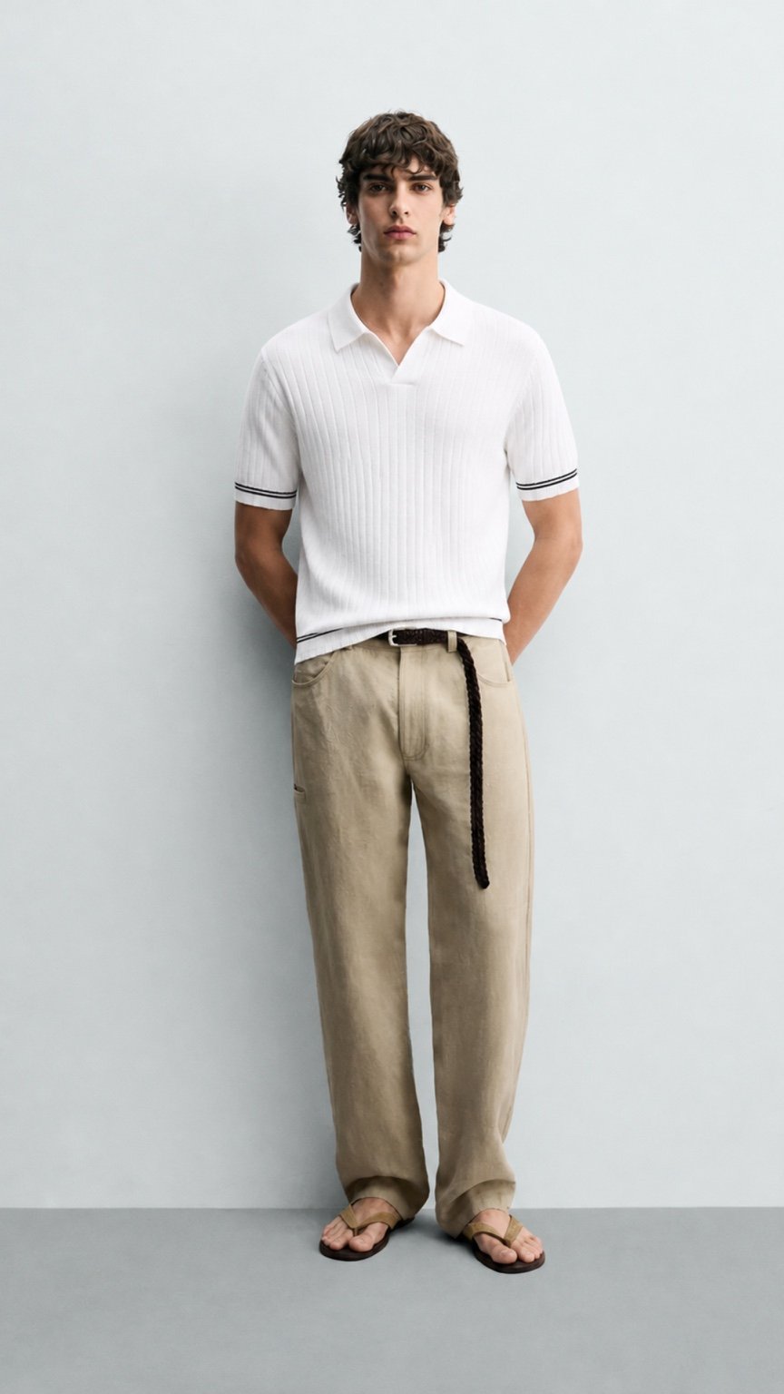 Ivory Ribbed Classic Polo White