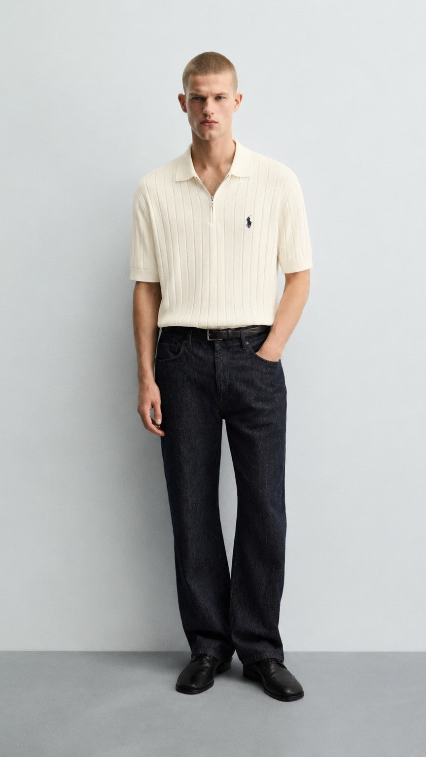 RL-Imported Drop Knidle Knit Polo Off White