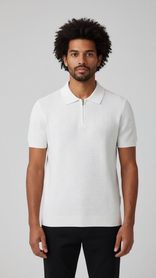 Premium Emerald White Knit Polo