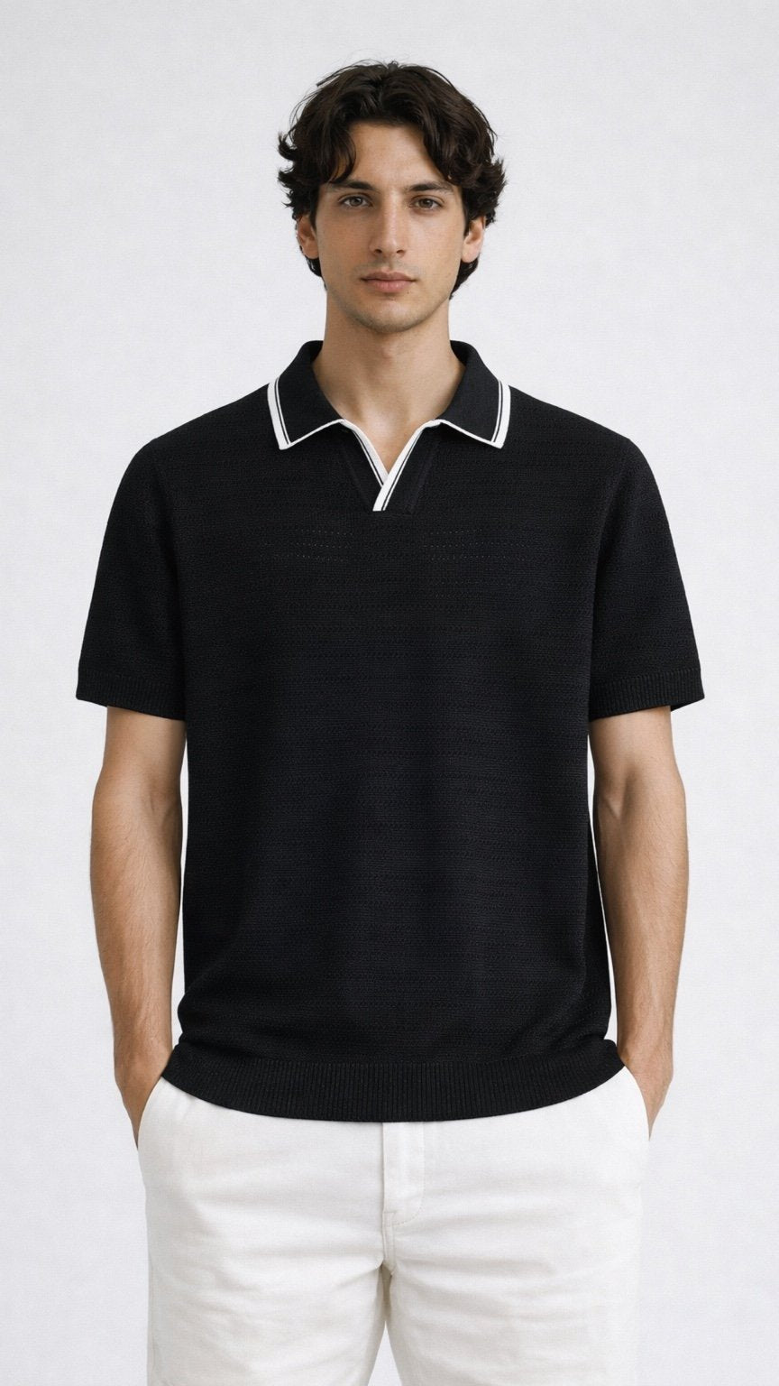 Micro-Perforated Knit Black Polo