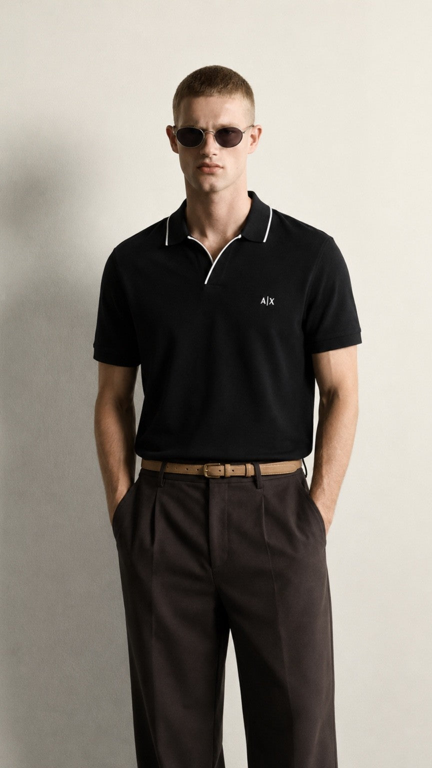 A-Essential Black Tipped J-Neck Polo Shirt