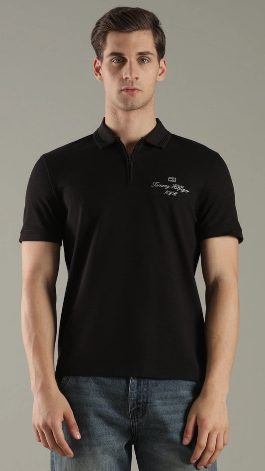 T-Black Crest Zip Polo