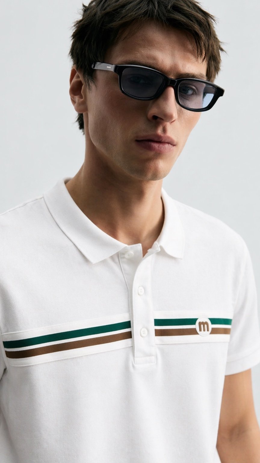 Monaco Stripe Polo White