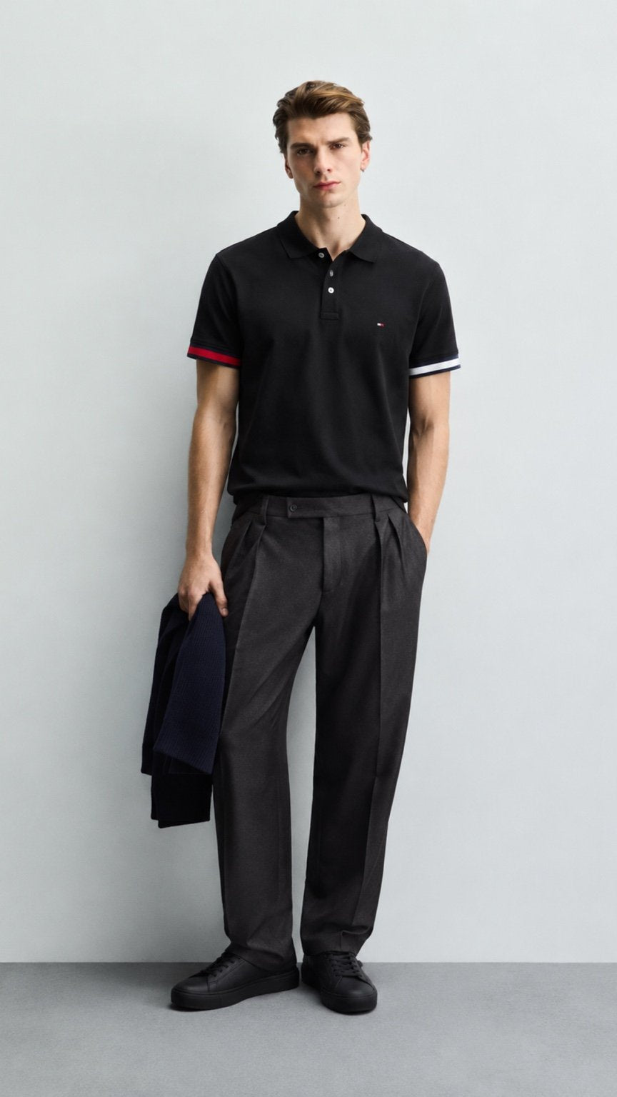 T-Black Contrast Sleeve Polo Shirt