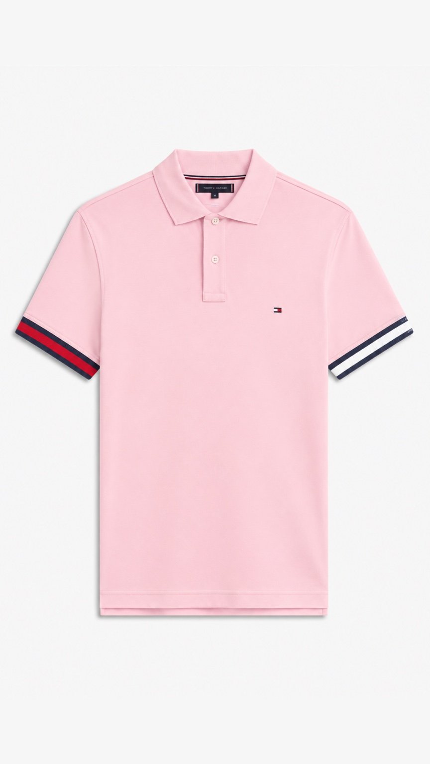 T-PinkContrast Sleeve Polo Shirt