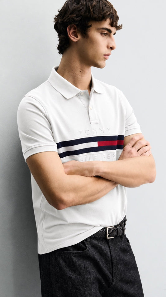 TH Essential Stripe Polo – White