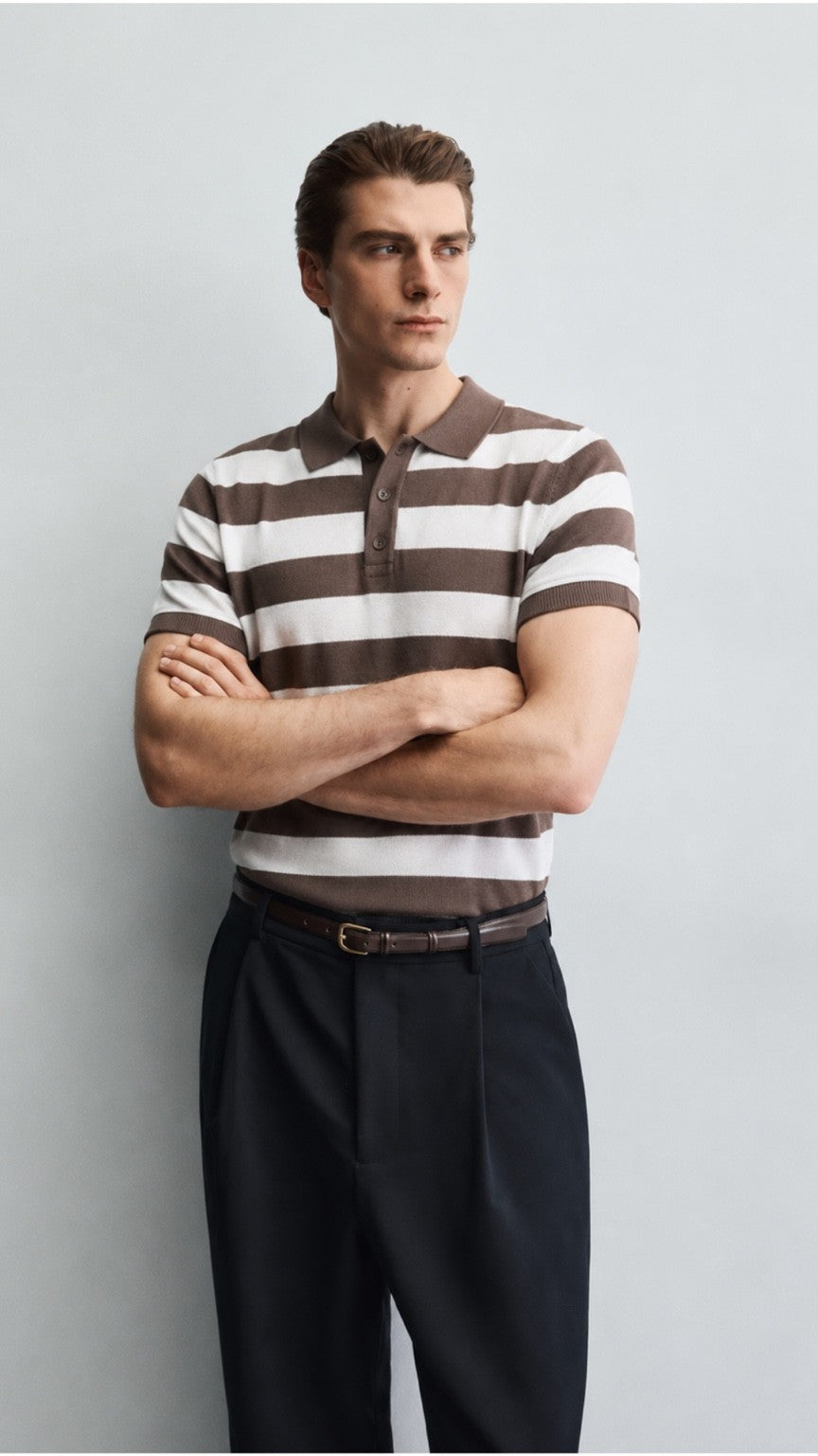 Premium Saddle Stripe Polo Driftwood Brown