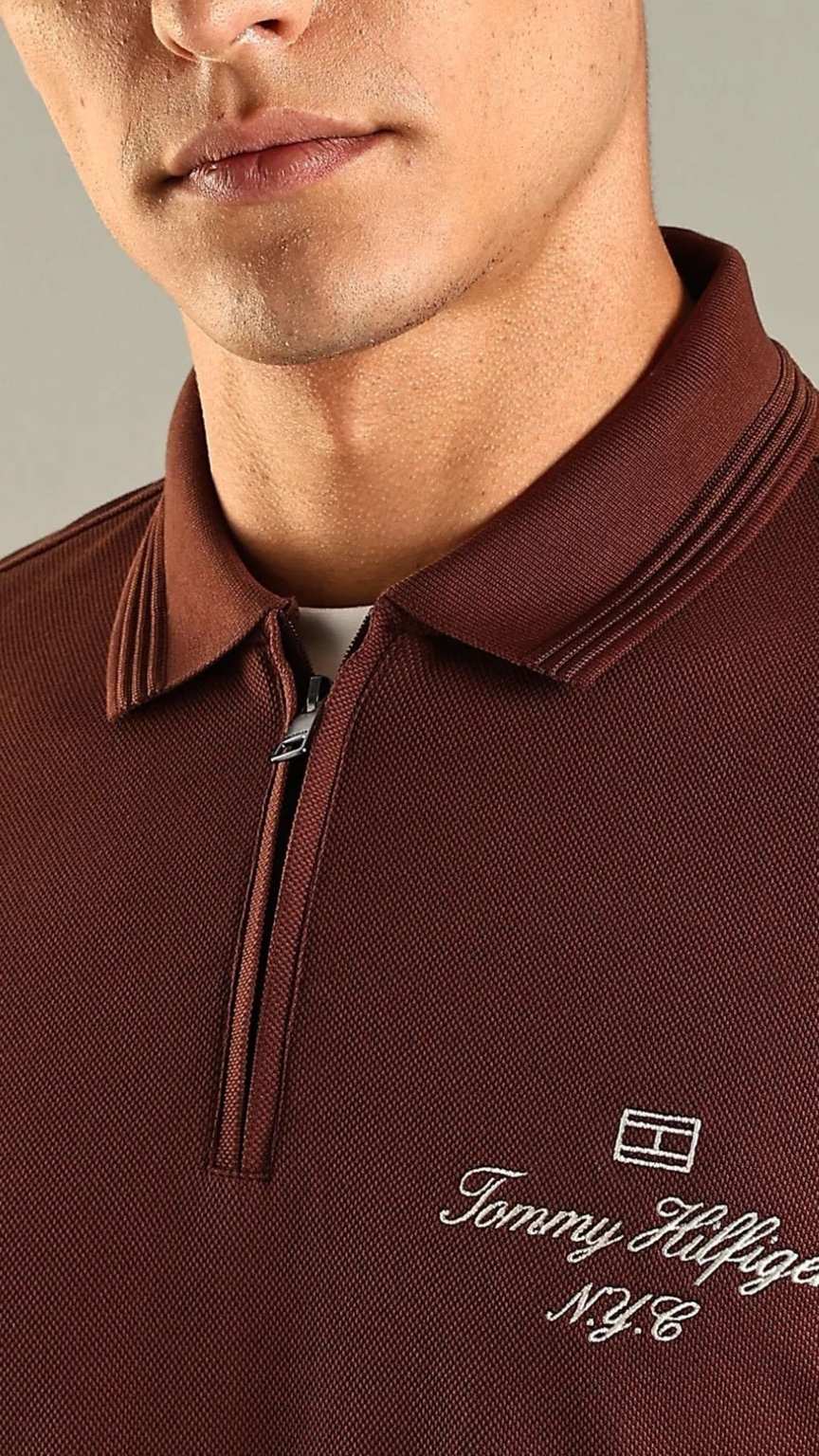 T-Brown Crest Zip Polo