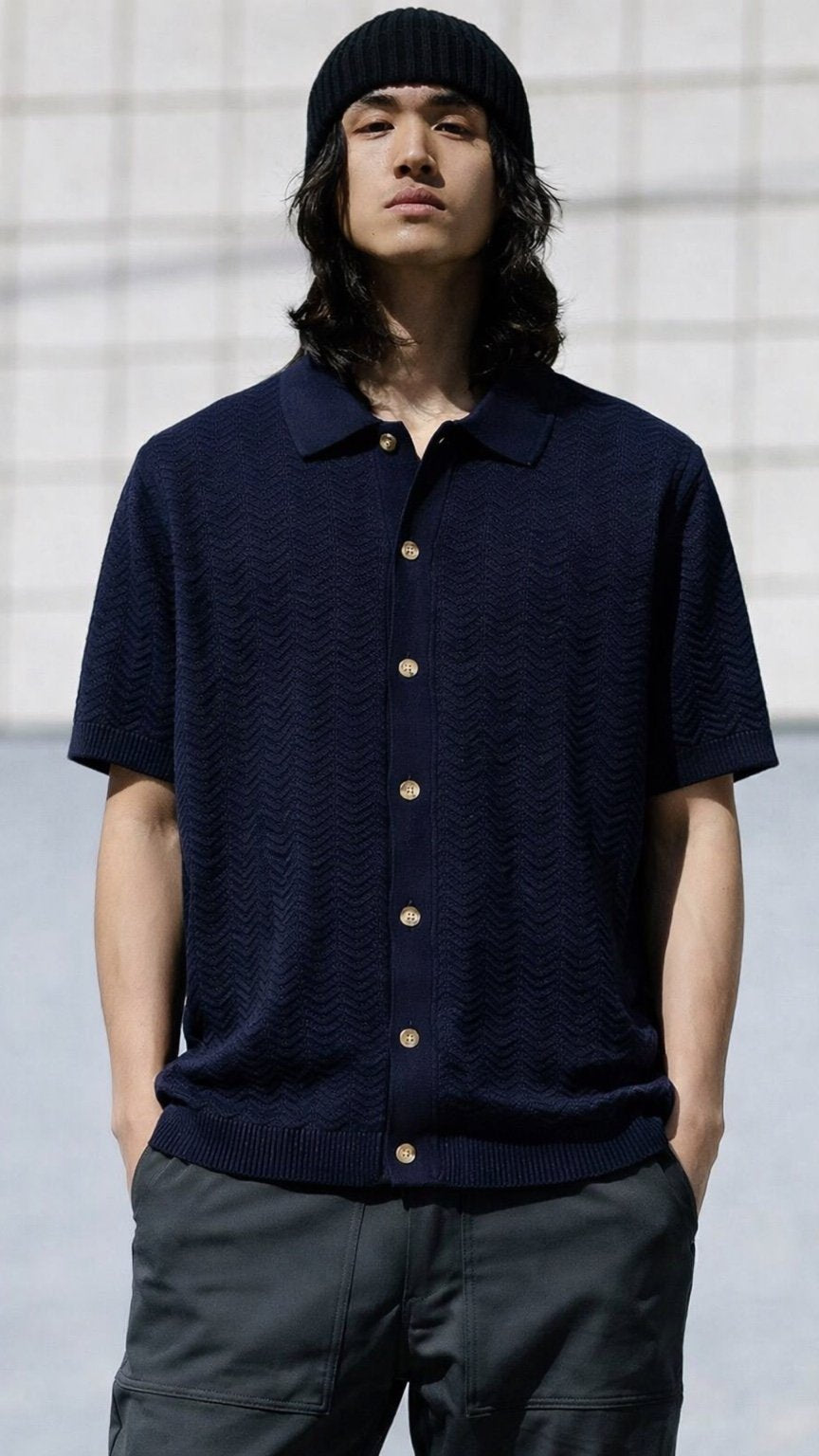 Classic Imperial Blue Chevron Knit Polo