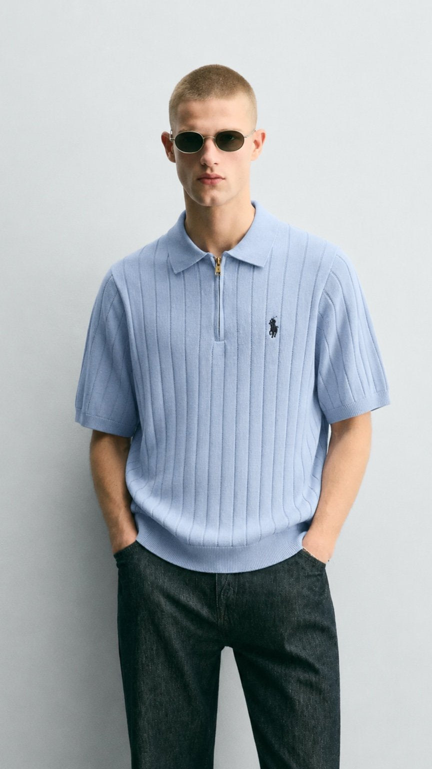 RL-Imported Drop Knidle Knit Polo Sky