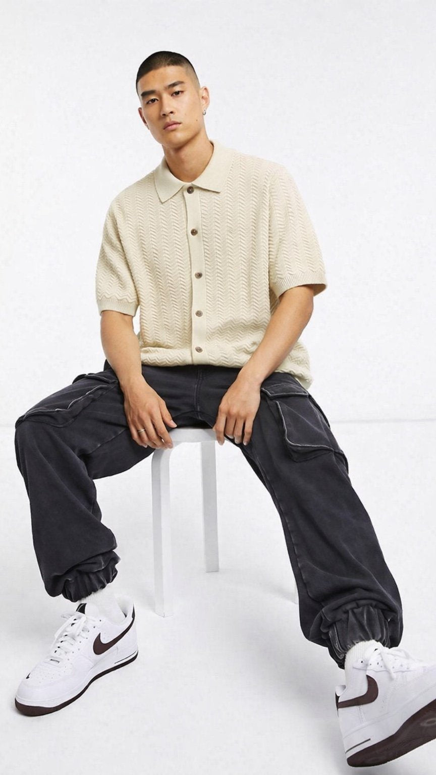 Classic Ivory Chevron Knit Polo