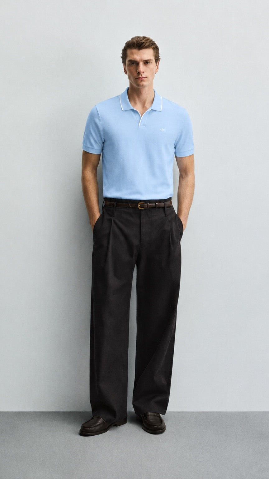 A-Essential Sky Tipped J-Neck Polo Shirt