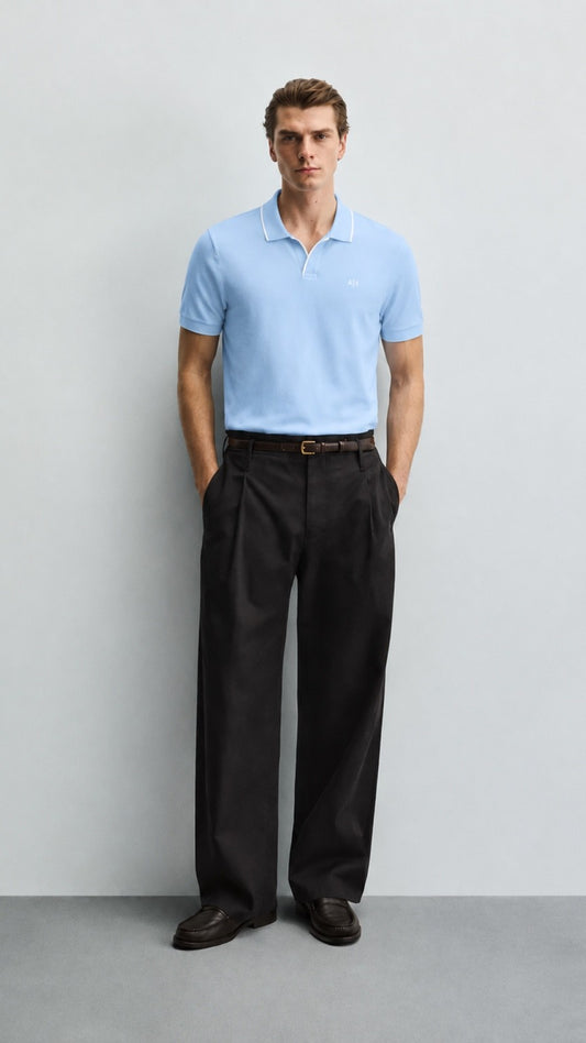 A-Essential Sky Tipped J-Neck Polo Shirt