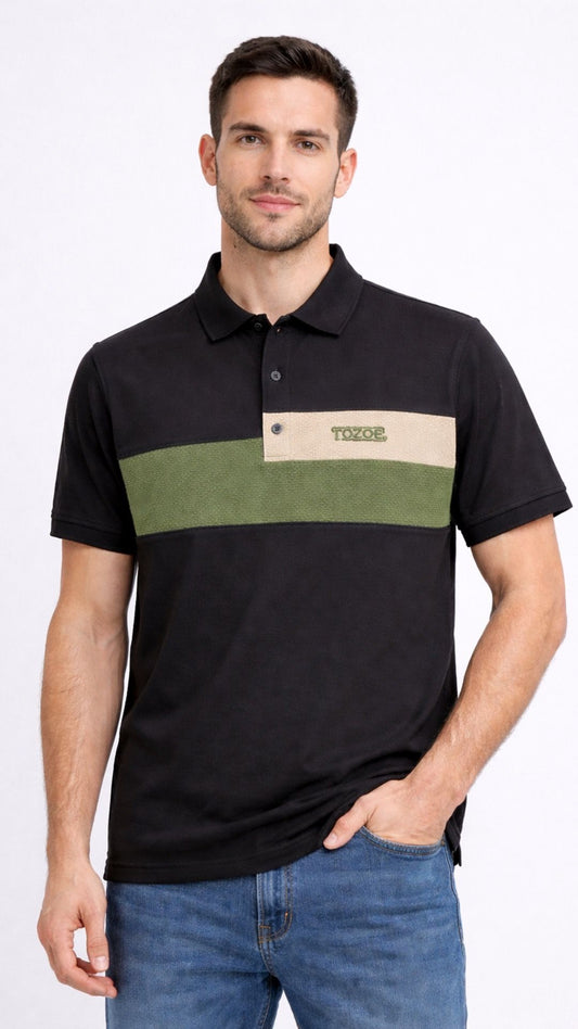 Elite Stripe Polo – Jet Black