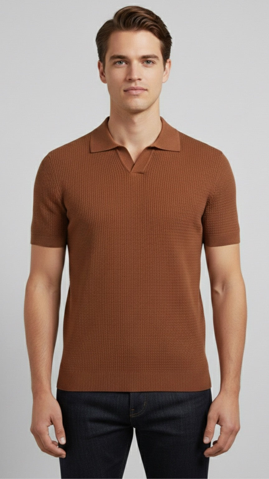 Premium Mocha Brown Knit Polo
