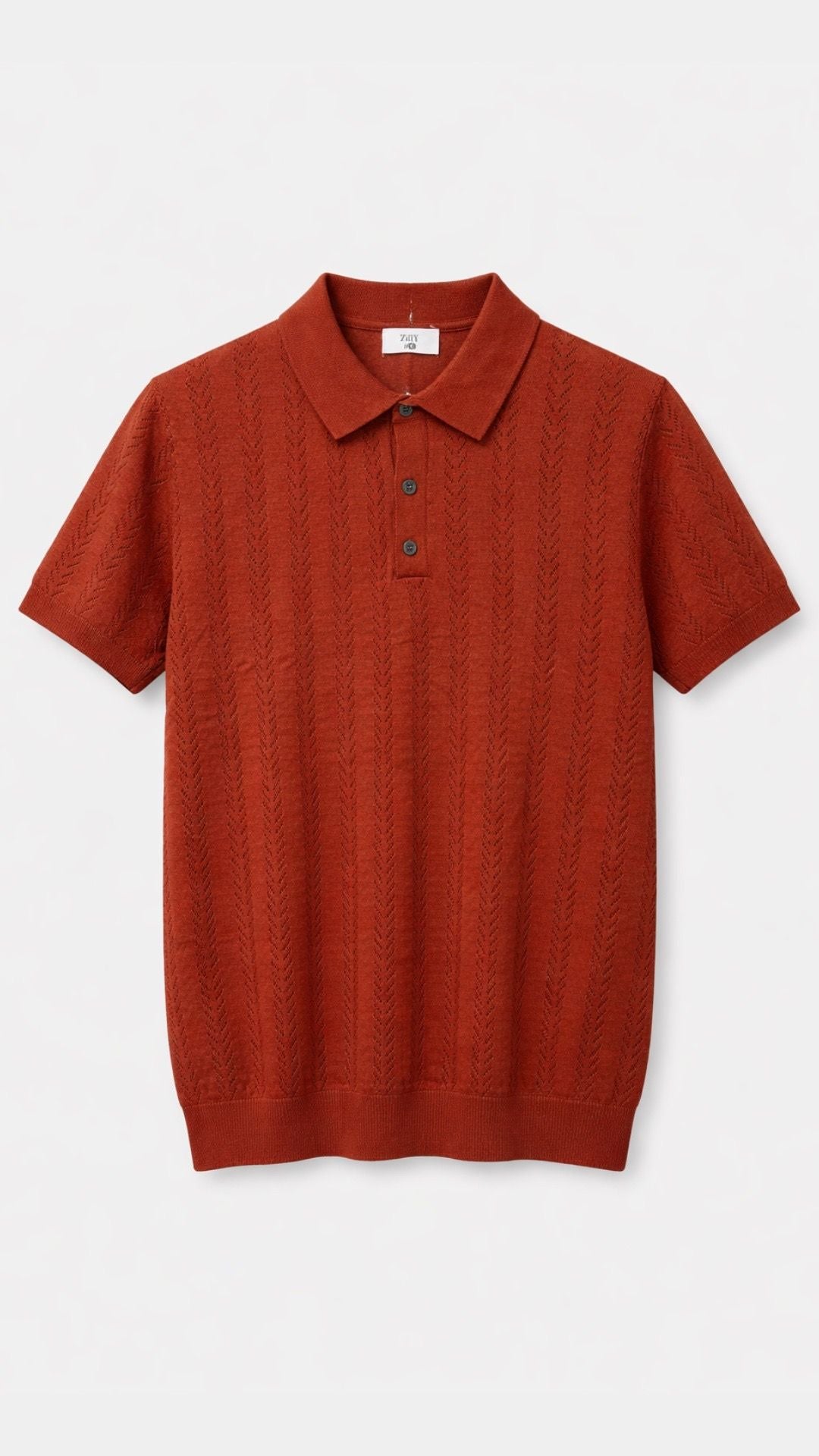 Premium Textured Knitted Polo – Rust