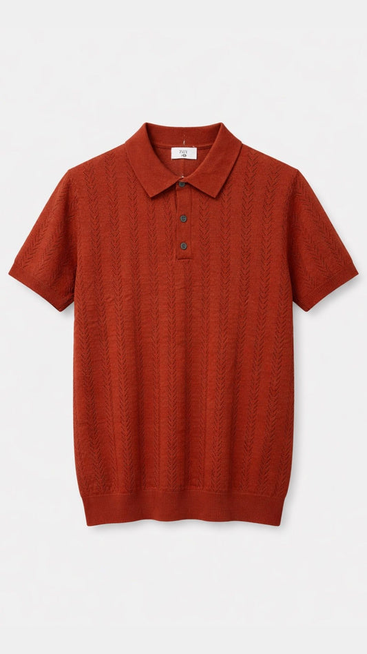 Premium Textured Knitted Polo – Rust