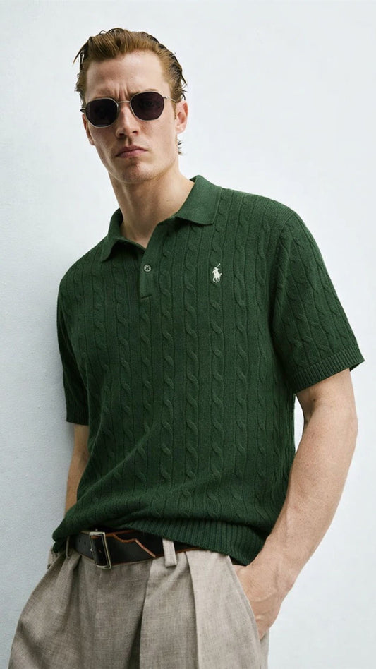 RL-Imported Cable Knit Polo Green