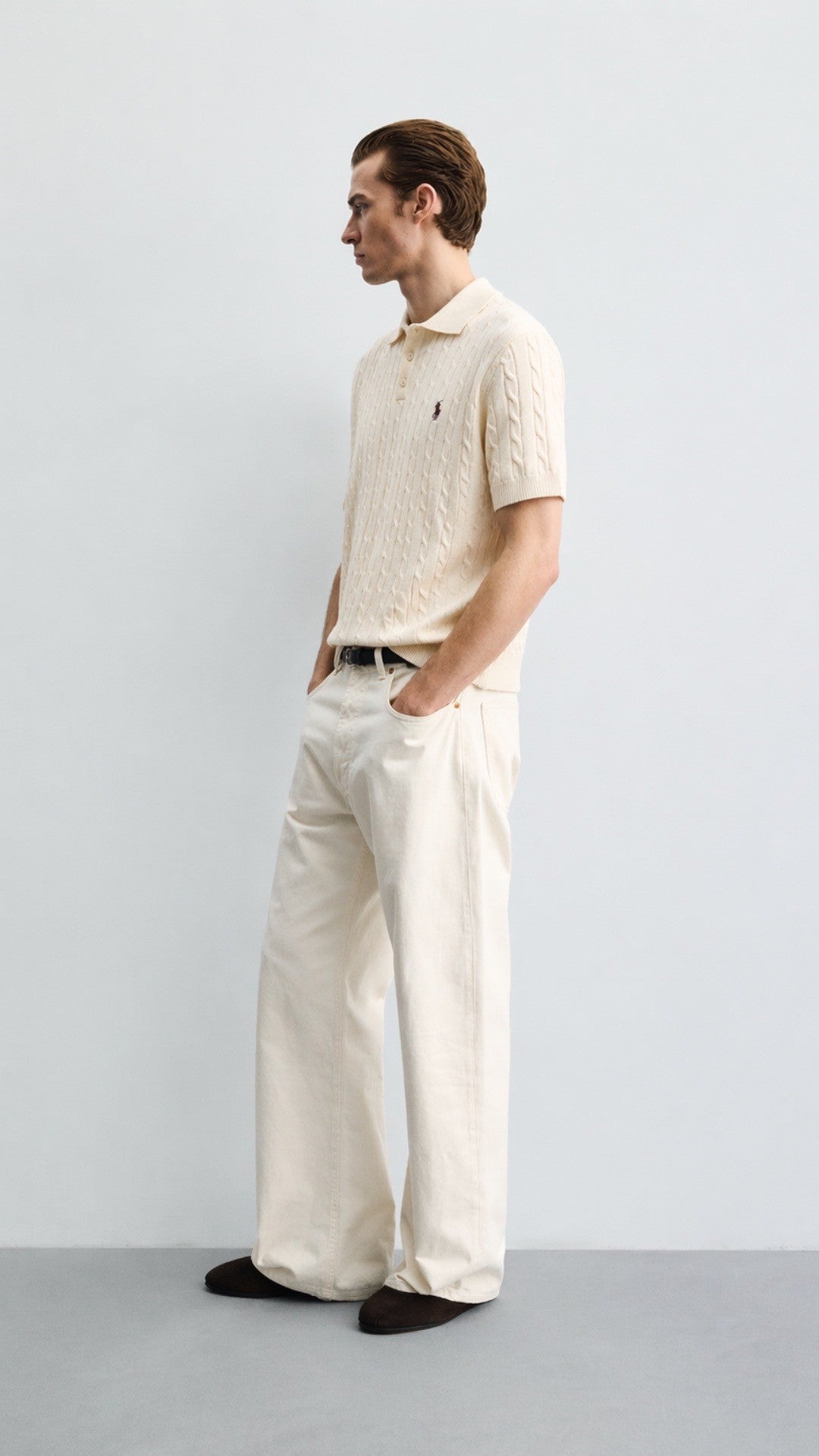 RL-Imported Cable Knit Polo Off-White