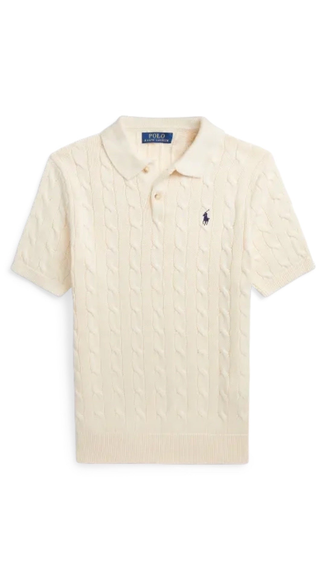 RL-Imported Cable Knit Polo Off-White