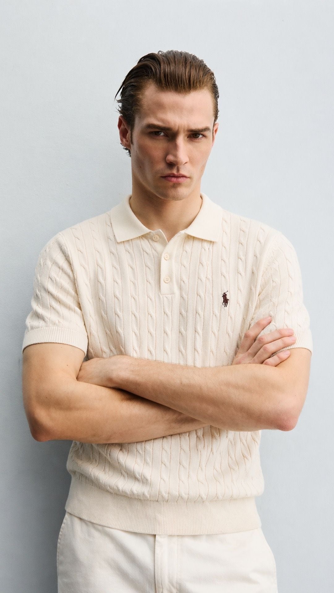 RL-Imported Cable Knit Polo Off-White