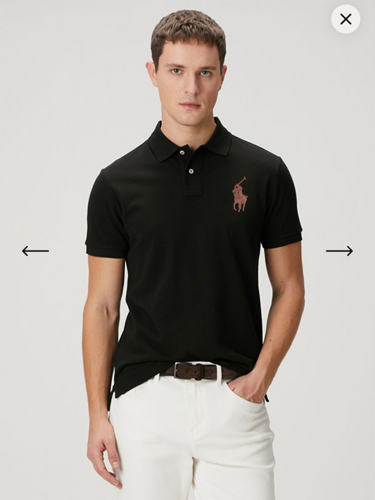 R-Premium Leather Embroidery Polo Black