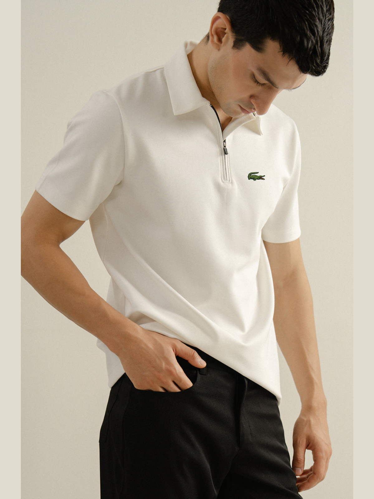 L-Zip Up Polo Stone