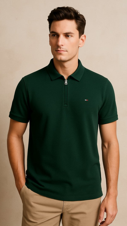 Thf-Premium Zipup Polo Jet Green