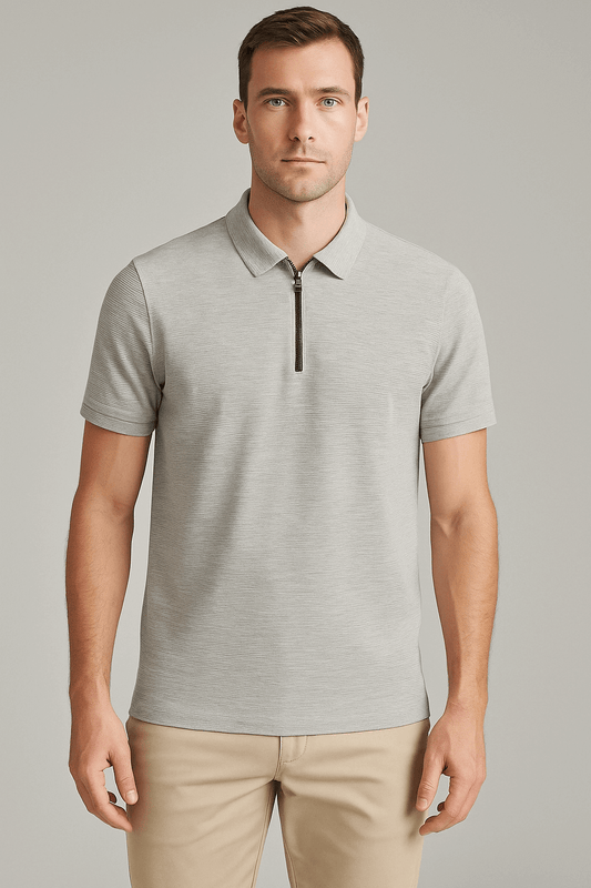 Textured Polo-Grey