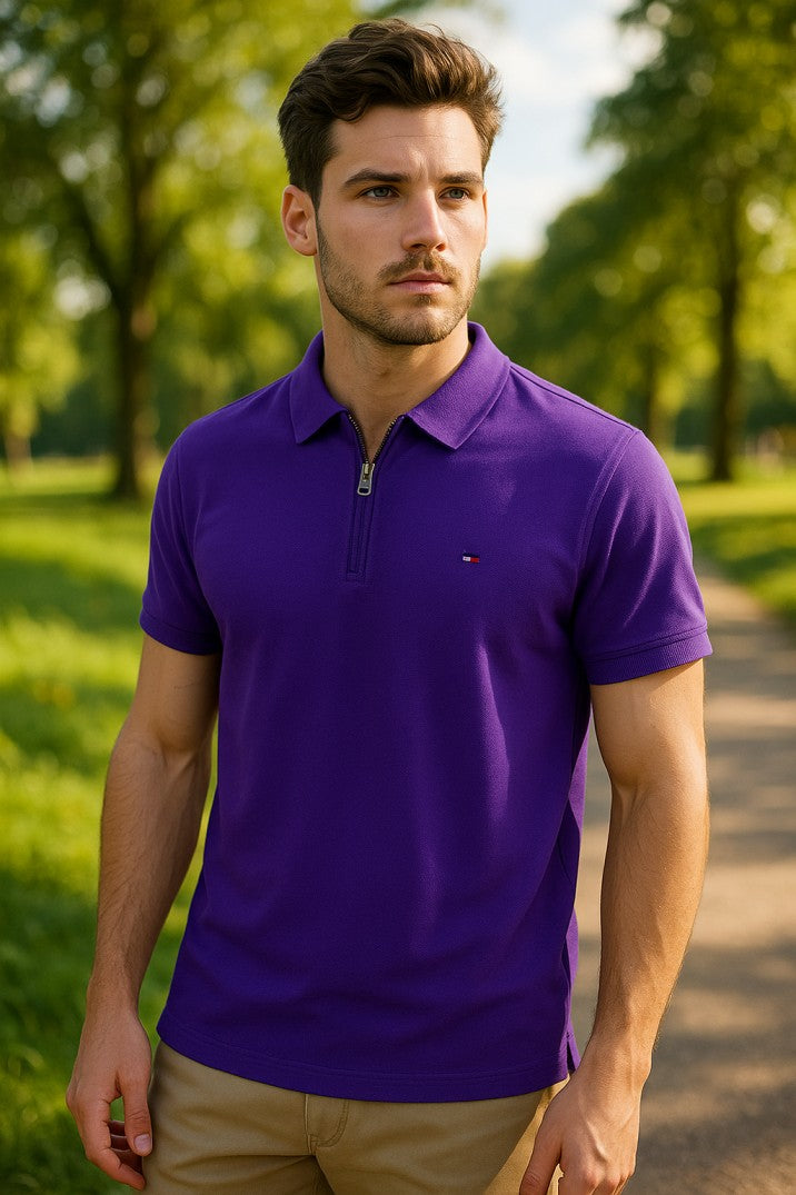 Thf-Premium Zipup Polo Jet Purple