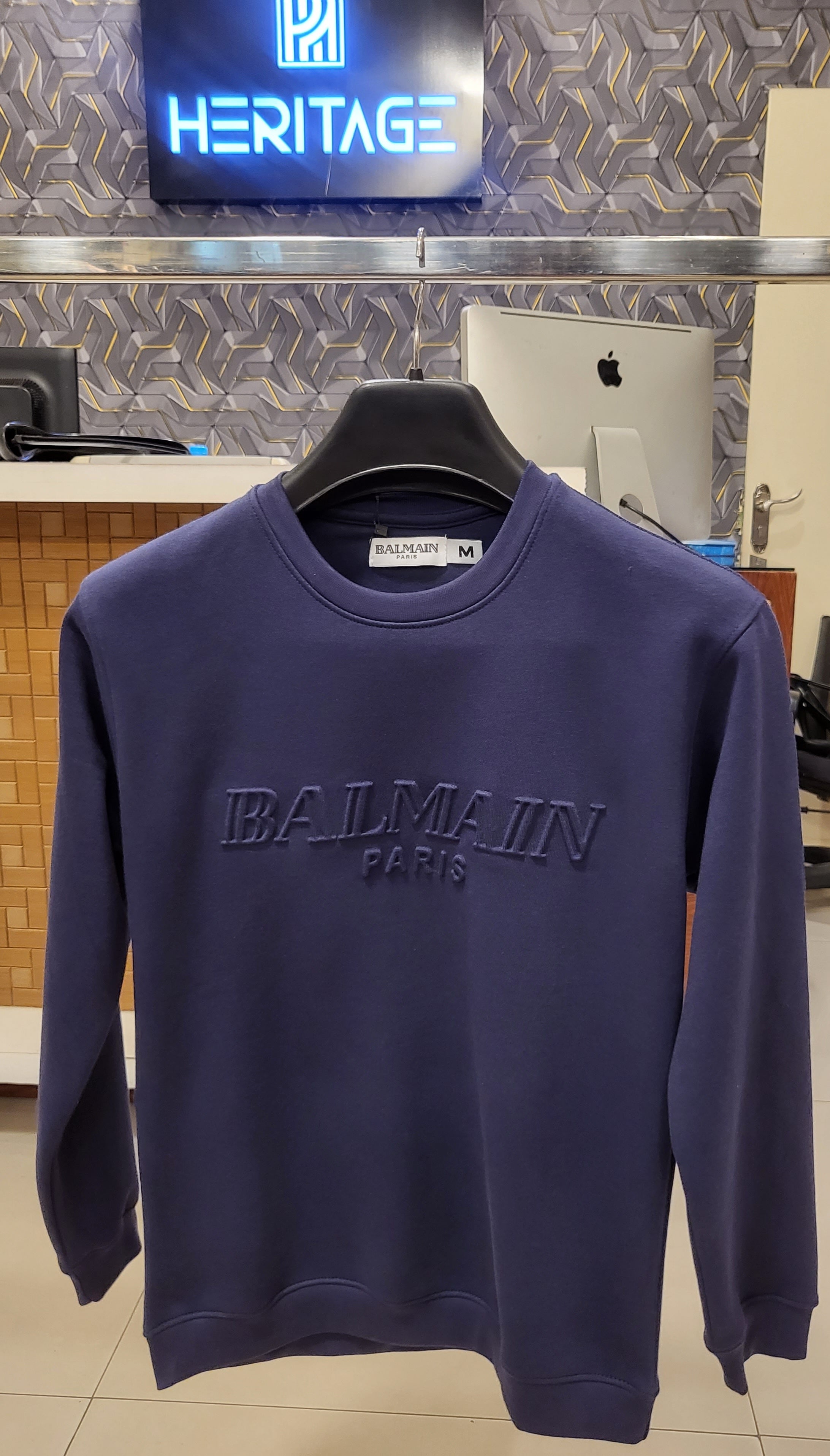 B-A-L Premium Embosed Cotton Sweatshirt Mid Night Blue