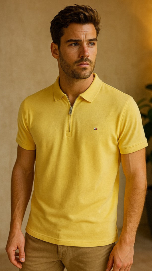 Thf-Premium Zipup Polo Jet Lemon