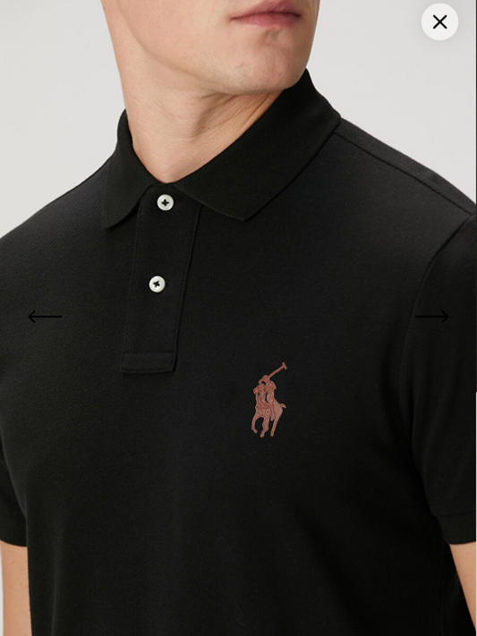 R-Premium Leather Embroidery Polo Black