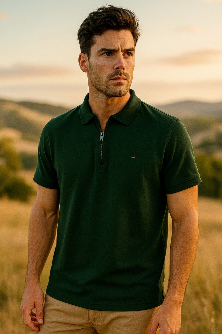 Thf-Premium Zipup Polo Jet Green