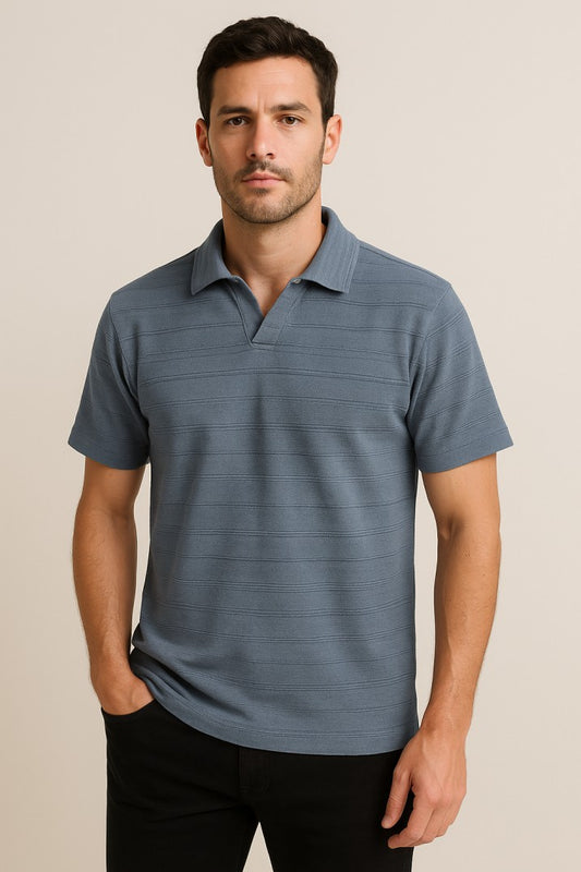 Self Knitted Polo J-Neck Slate Blue