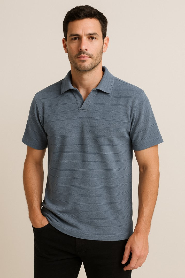 Self Knitted Polo J-Neck Slate Blue