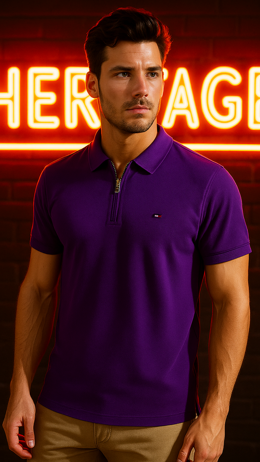 Thf-Premium Zipup Polo Jet Purple