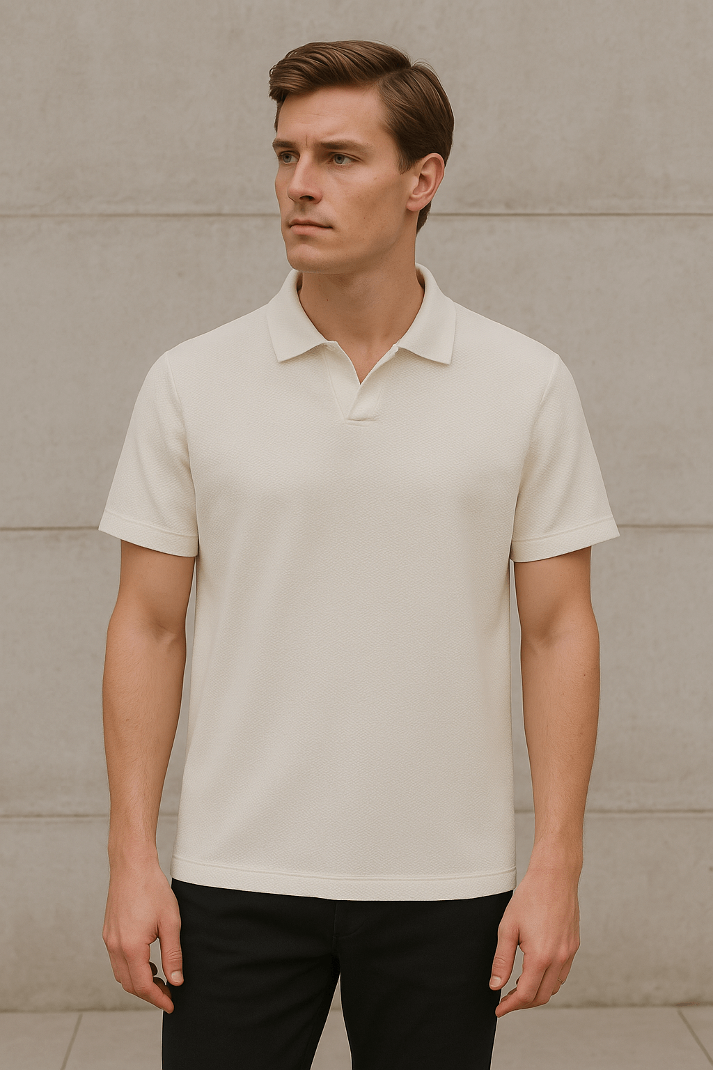 Self Knitted White Polo J-Neck