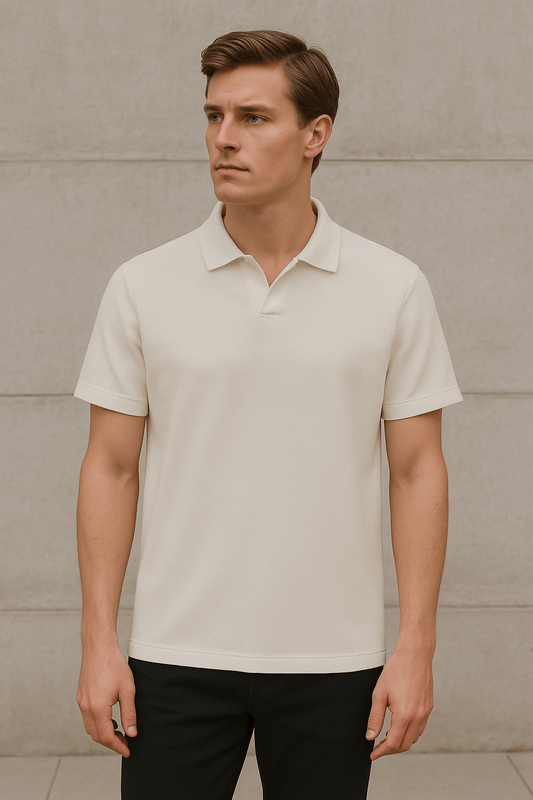 Self Knitted White Polo J-Neck