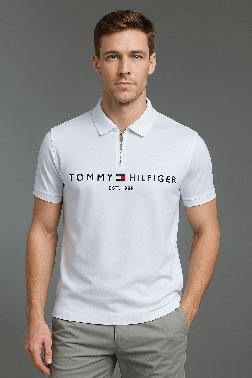 T-PREMIUM ZIPUP POLO WHITE