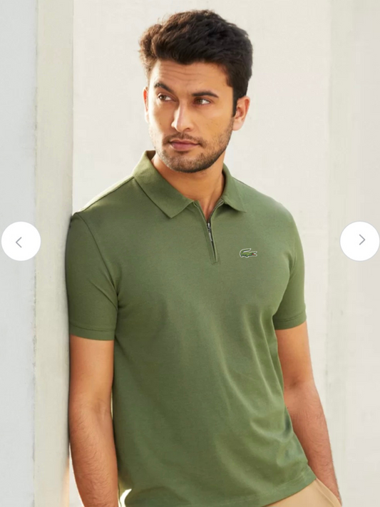 L-Zip Up Polo Olive