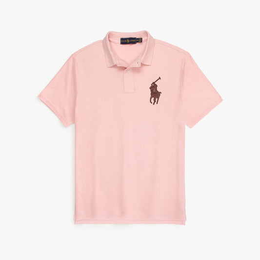 R-Premium Leather Embroidery Polo Pink