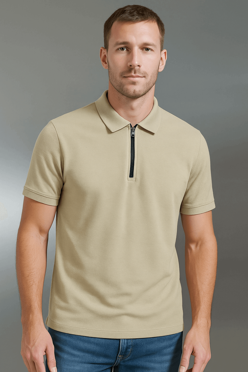 Textured Polo-Beige