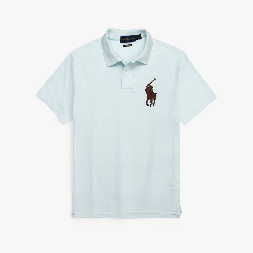 R-Premium Leather Embroidery Polo Sky